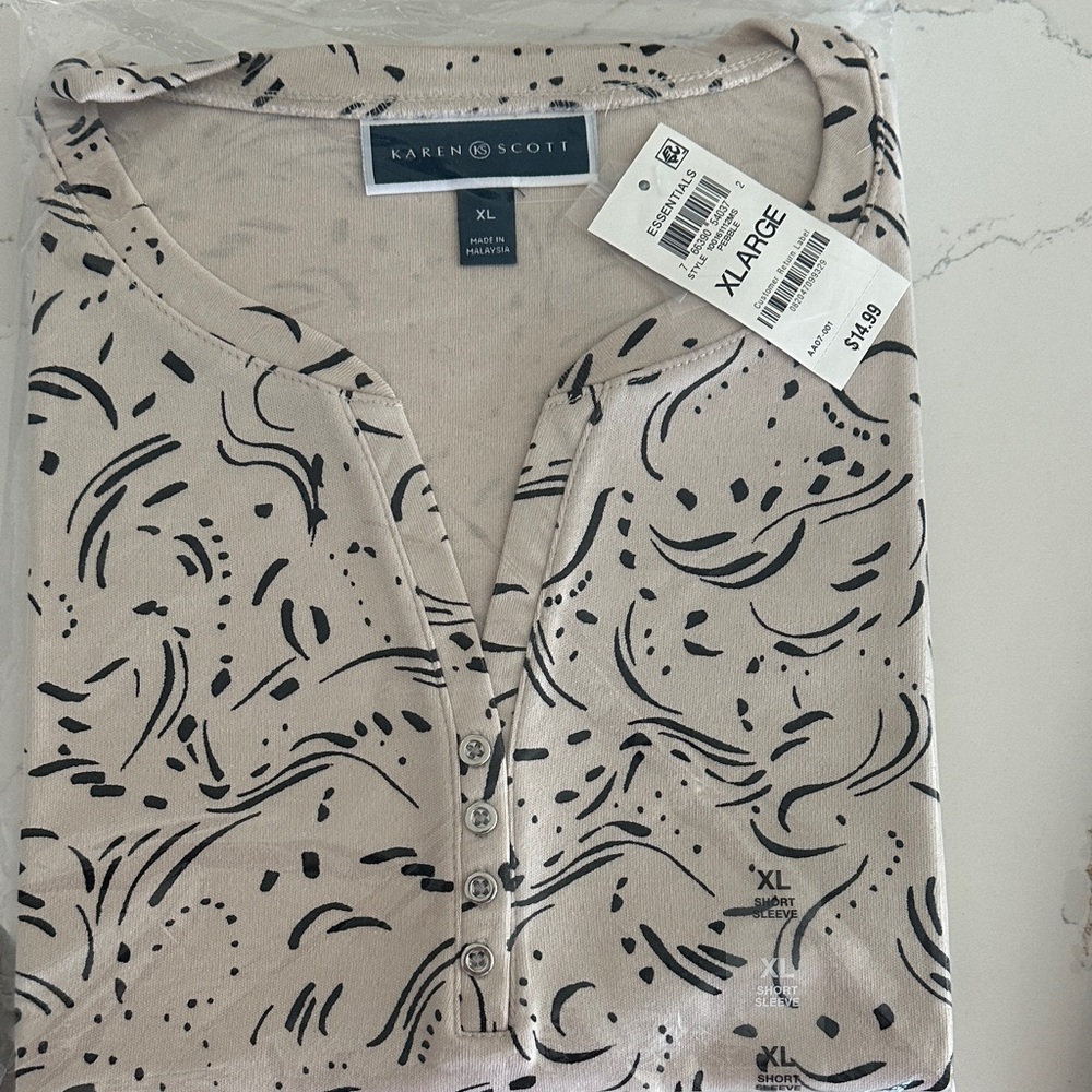 Karen Scott Tan and Black Patterned Men's Shirt